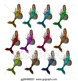 Stock Illustration - Mermaids sitting on a rock. Clip Art ...