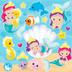 Baby mermaids clipart commercial use, vector graphics - CL1090