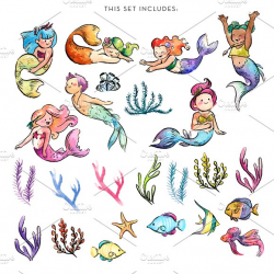 Watercolor Baby Mermaids Clipart