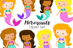 Cute Mermaids Clipart Illustrations