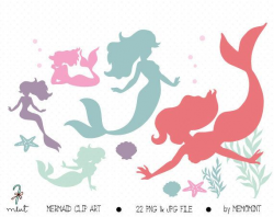 Digital Mermaid Clip Art, Digital Clipart for digital scrapbooking ...