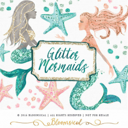 Glitter Mermaid Clip Art | Glam sea mermaids starfish glitter ...