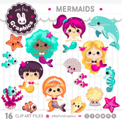 Mermaids Kawaii Clip Art, Cute Mermaids Clipart | myfungraphics ...
