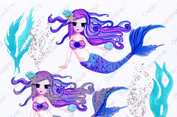 Cute Watercolor Mermaid Clipart ~ Illustrations ~ Creative Market