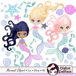 Digital Mermaid Clip Art, Printable Mermaid Download, Clipart ...