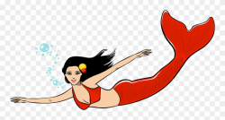 Clipart Swimming Mermaid - Red Tailed Mermaid Cartoon - Png Download ...