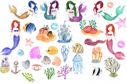 Watercolor Mermaids clip art