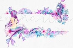 Mermaid Clipart Watercolor Sea Underwater Illustration Starfish ...