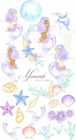 Watercolor Mermaid Clipart, Magic Ocean Illustration, Summer Clip ...