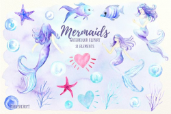 Watercolor Mermaid Clipart
