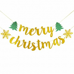 Gold Glittery Merry Christmas Banner-Christmas Party Holiday New Year Eve  Party Home Decor