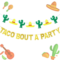 JeVenis Gold Glitter Taco Bout A Party Banner Mexican Fiesta Banner for  Bachelorette Birthday Party Baby Shower Decorations Supplies