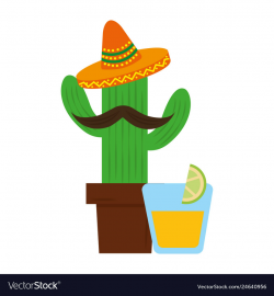 Cactus cartoon with hat tequila drink mexican