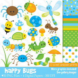 Happy Bugs - Clipart and Digital Paper Set | daycare ...