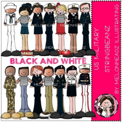 US Military clip art - Stringbeanz - BLACK AND WHITE- by Melonheadz