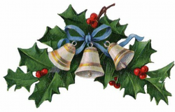Free Clipart: Vintage Christmas Bells, Holly, Mistletoe