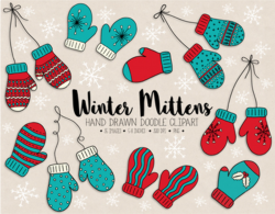 Hand Drawn Mittens Clipart. Nordic Doodle Winter Clothing Clip Art.