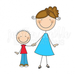 Mom and Son Stick Figures Cute Digital Clipart - Commercial ...