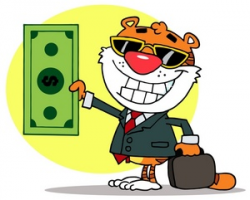 Money clipart image a business tiger holding a large green bill ...