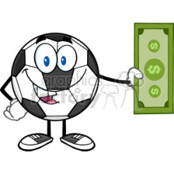 cute soccer ball cartoon mascot character holding cash money vector  illustration isolated on white background clipart. Royalty-free clipart #  399794