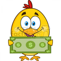 royalty free rf clipart illustration cute yellow chick cartoon character  holding cash money vector illustration isolated on white . Royalty-free ...