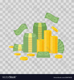 Money bundle and coin stack on transparent