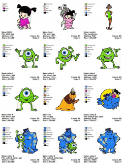 MONSTERS INC CARTOON MACHINE EMBROIDERY DESIGNS GREAT COLLECTION
