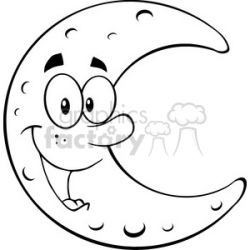 Royalty Free RF Clipart Illustration Black and White Smiling Moon Cartoon  Mascot Character clipart. Royalty-free clipart # 396917