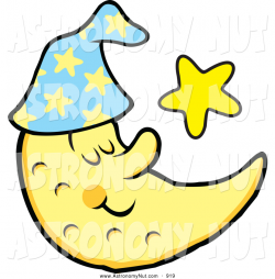 Clipart of a Calm Content Sleeping Crescent Moon and Star by Johnny ...
