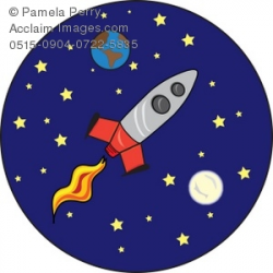 Clip Art Illustration of a Cartoon Rocket Ship In Space Above the ...