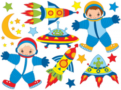 Space Clipart - Digital Vector Rocket, Space, Moon, Star, Spaceship Clip Art