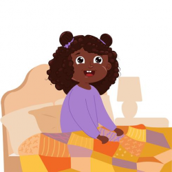 Baby girl wake up early in the morning in the bedroom in ...