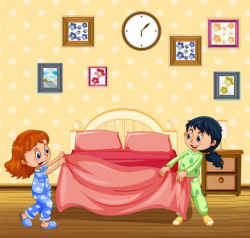 Children Making Bed in the Morning - Download Free Vectors ...
