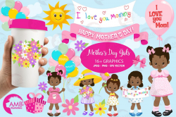 Mothers Day kids, African American girls, graphics, clipart, illustrations  AMB-1802