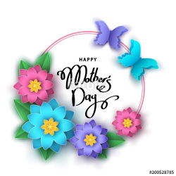 Happy mother\'s day banner with abstract paper cut flowers ...