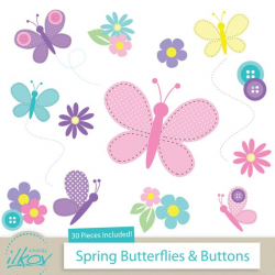Spring Butterflies & Buttons Clipart for Digital Scrapbooking ...