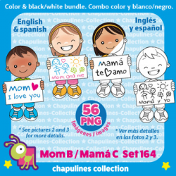 Kids & Mother\'s day Clipart Bundle Color & Black/White Día de las Madres  Set 164