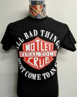 Details about NEW MOTLEY CRUE CREW ALL BAD THINGS END RED WHITE LOGO FINAL  TOUR BLACK T SHIRT