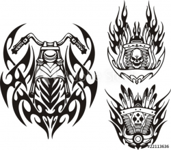 Skull, demon and motorcycle wheel. Tribal bikes. - Buy this stock ...