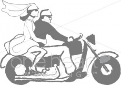 Wedded Couple on Motorcycle Clipart | Wedding Car Clipart