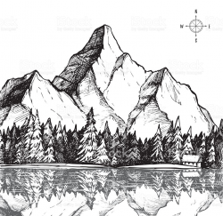 Mountain Drawing, Pencil, Sketch, Colorful, Realistic Art Images ...