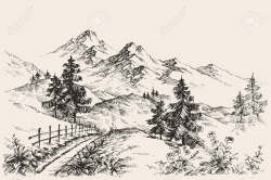 Stock Vector in 2019 | Pencil - Tree Sketching Methods | Mountain ...