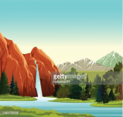 Summer Landscape With Waterfall, Forest and Mountains premium ...