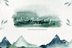 Watercolor Mountains and greens natire clipart