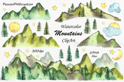 Watercolor Mountains Clipart