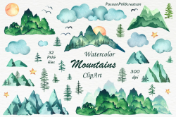 Watercolor Mountains Clipart