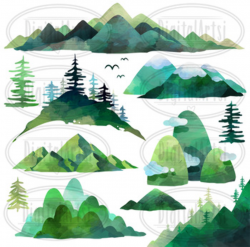 Watercolor Mountains Clipart