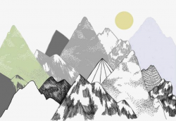 Mountains, Hand Painted Mountains, Cartoon Mountains, Watercolor ...