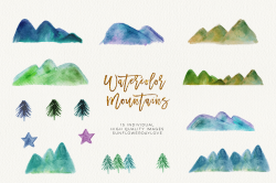 Watercolor Mountain Borders Clip Art, Mountain Forest Green ...