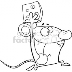 Black and White Happy Mouse Cartoon Mascot Character Running With Cheese  clipart. Royalty-free clipart # 395691